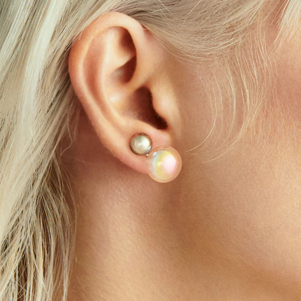Boucles d'oreilles DANS MA BULLE "DUO" AVEC PERLE METAL - La Môme Bijou