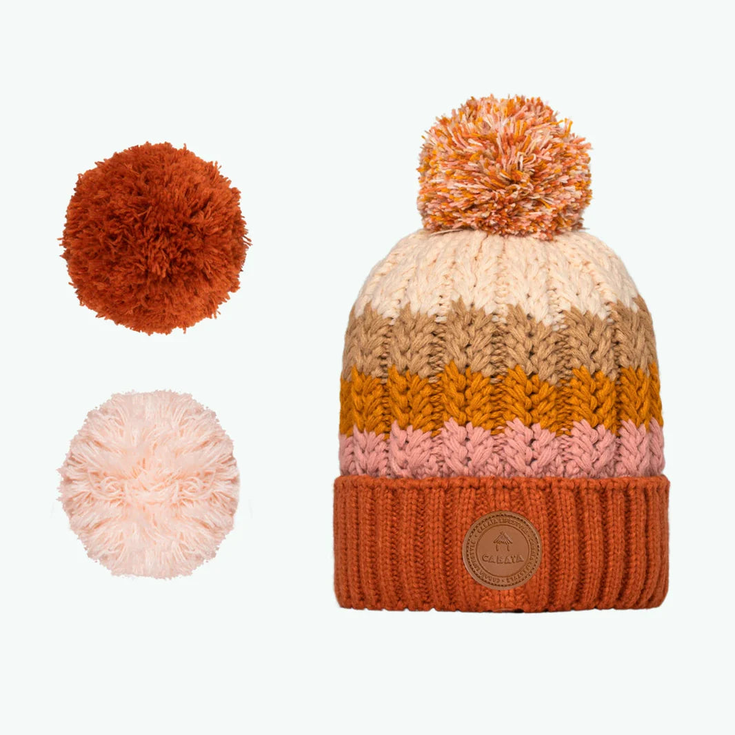 Bonnet en laine Paloma Orange + 3 Pompons  - Cabaïa